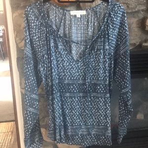 Beautiful teal, blue and white blossom blouse.